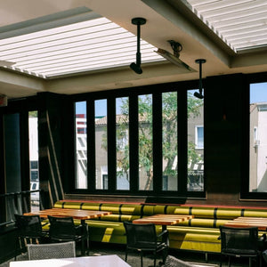 Bromic Platinum Electric Patio Heater at Ruse Parramatta Bar and Restaurant - detail view