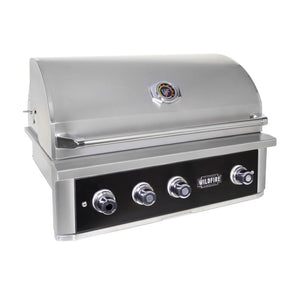 Wildfire Ranch PRO 36-Inch 3-Burner Built-In Gas Grill in Black Stainless Steel Angled View