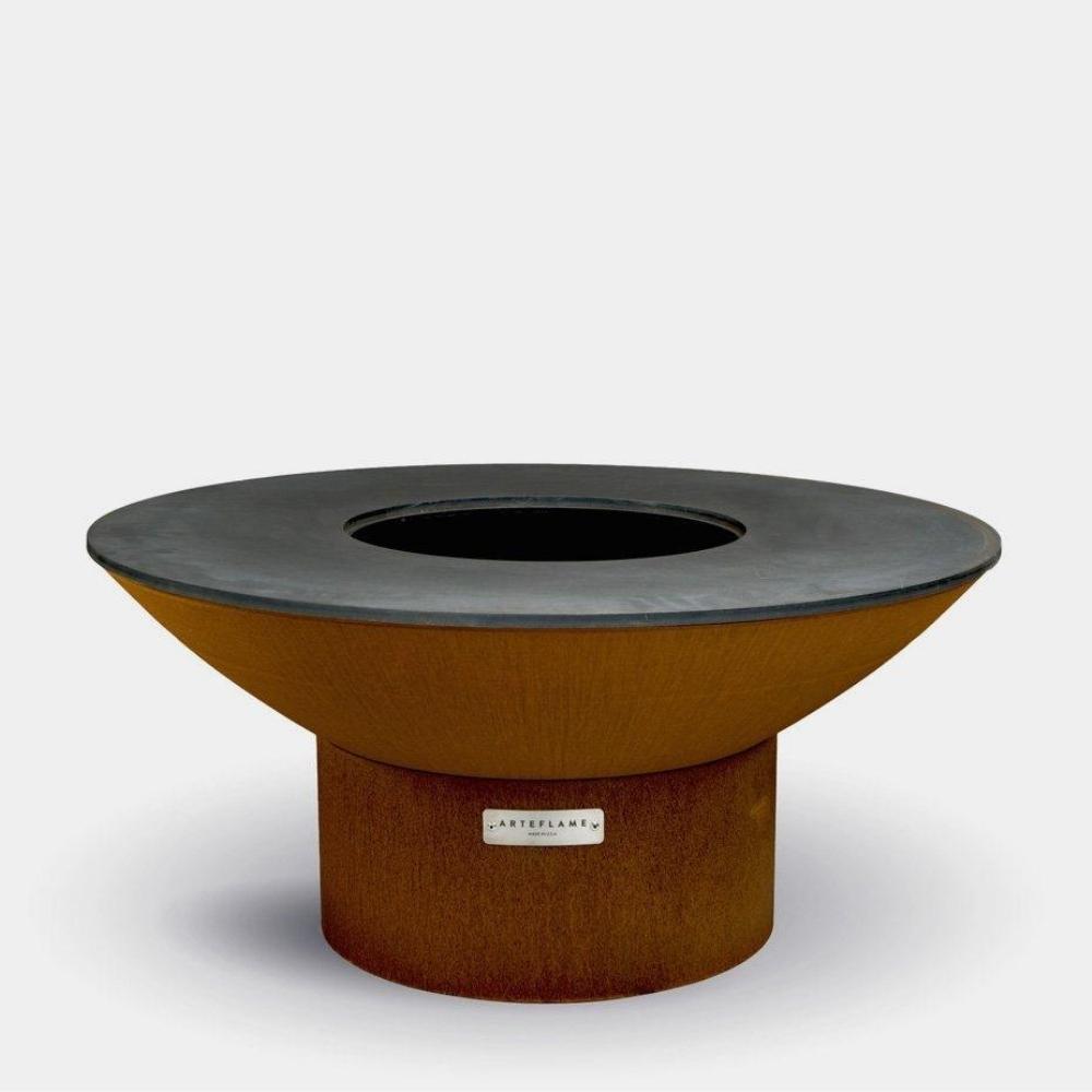 Arteflame 18-Inch Tall Low Round Base Corten Steel Fire Pit with Cooktop