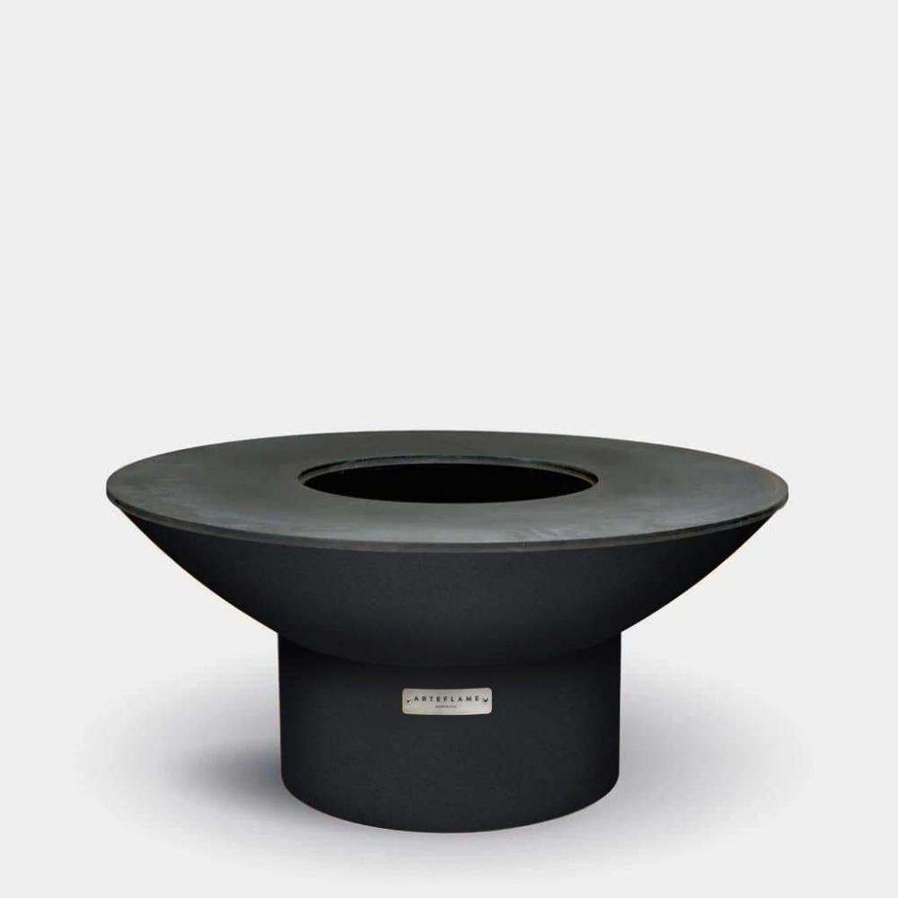 Arteflame 18-Inch Tall Low Round Base Fire Pit with Cooktop in Matte Black