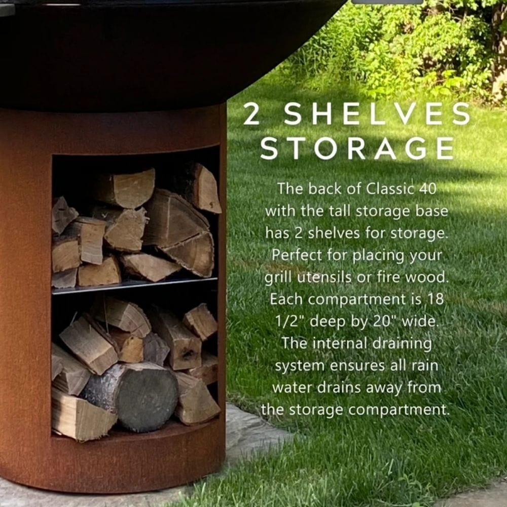 Arteflame Classic 38-Inch Corten Steel Fire Pit with Storage & Cooktop with storage