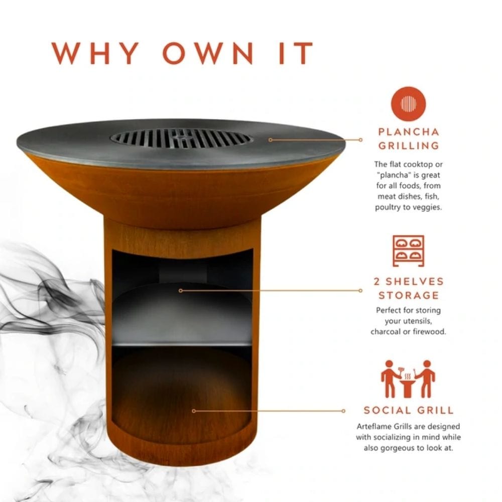 Arteflame Classic 38-Inch Tall Corten Steel Fire Pit with Storage and Cooktop