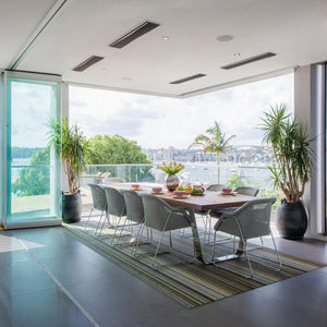 Bromic Platinum Smart-Heat Electric Patio Heaters Flush Mounted in Dining Area