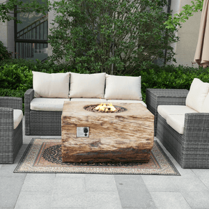 direct wicker rectangular tree stump fire pit table in seating area
