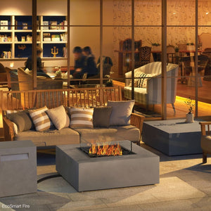 ecosmart fire base 40 gray fire pit table in a restaurant