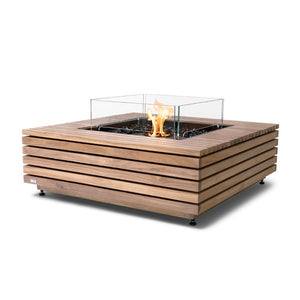EcoSmart Fire Base 40-Inch Square Fire Pit Table in teak with ethanol burner