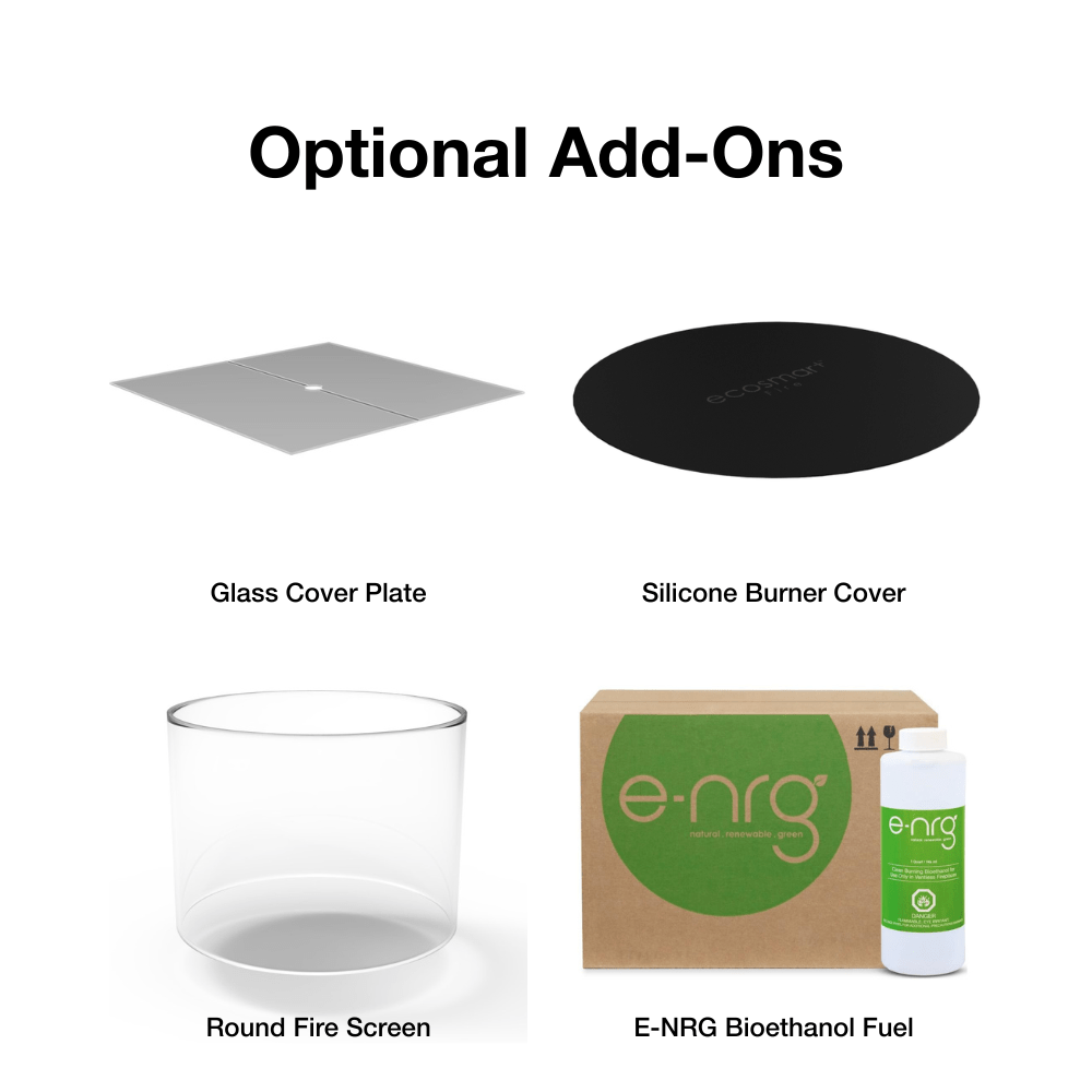 Optional Add-On: Cover Plate, Burner Cover, Fire Screen and e-nrg bioethanol fuel - feature detail
