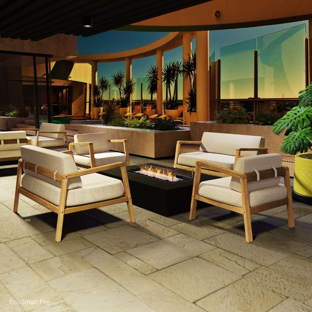 ecosmart fire wharf black fire pit table on a patio