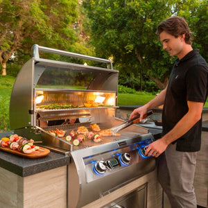 Grilling skewers on the Fire Magic Echelon E660i 34-Inch Built-In Gas Grill
