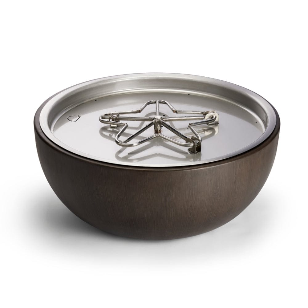 HPC 35-Inch Aluminum Gas Fire Bowl with walnut finish and standard burner - installation view