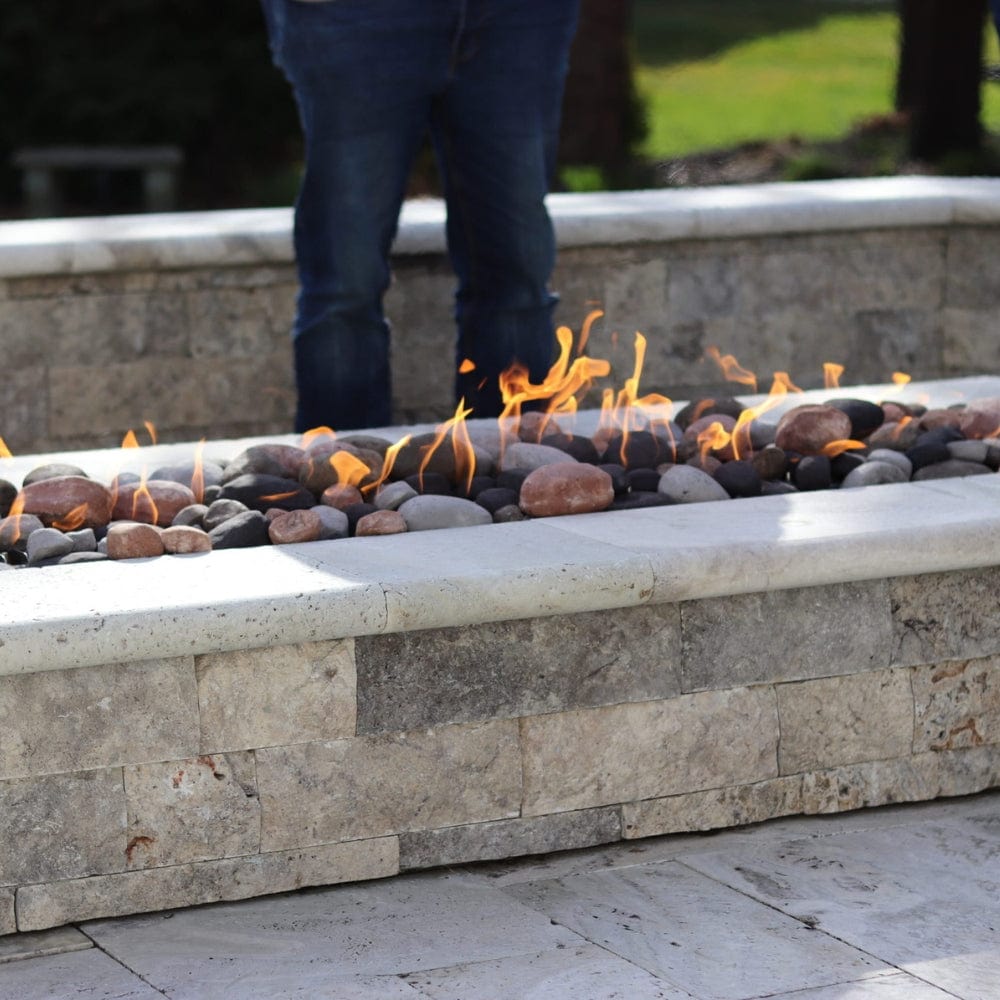 HPC Interlink Gas Fire Pit Insert in a customized concrete fire pit - detail view