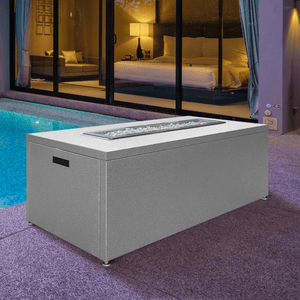 Modern Blaze Milan 54-Inch Aluminum Linear Gas Fire Pit Table by the pool