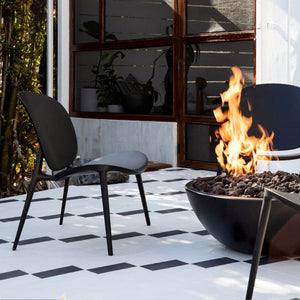 cozy patio setup with the black modern blaze gas fire bowl