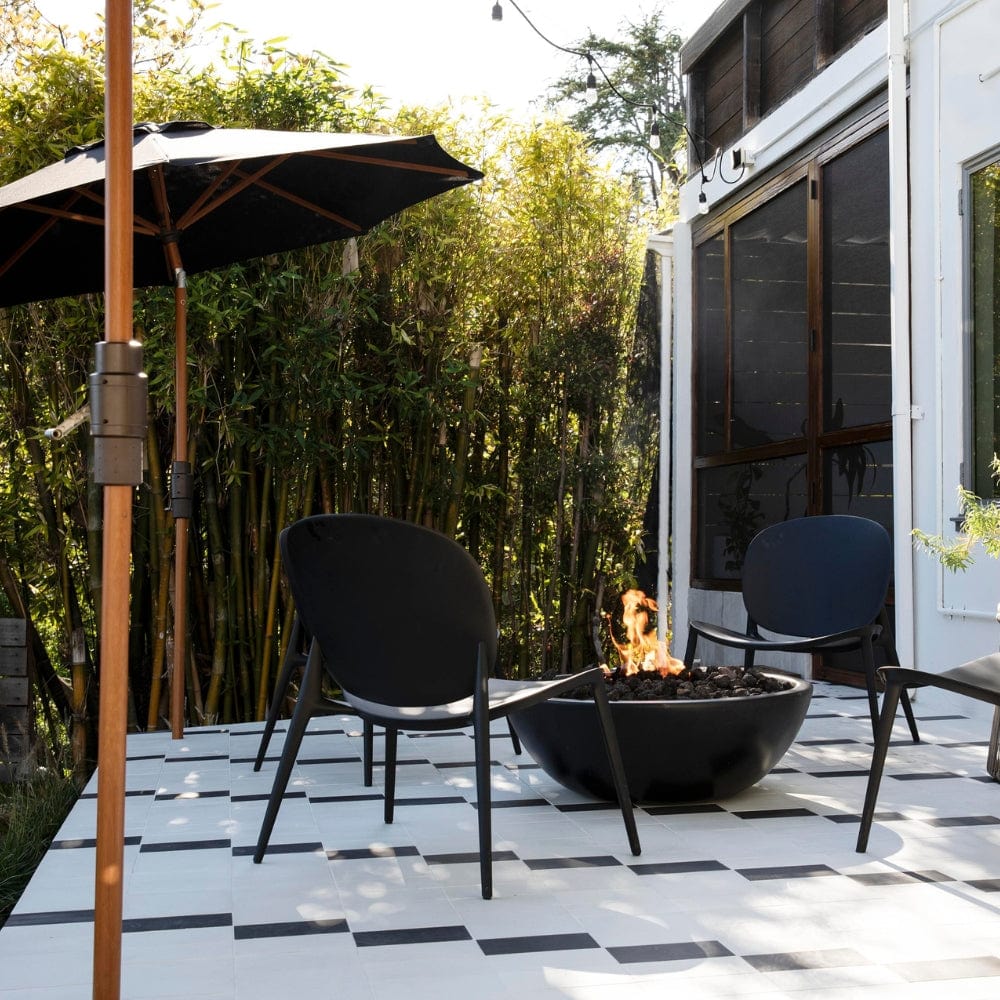 chic modern patio with the black modern blaze gas fire bowl