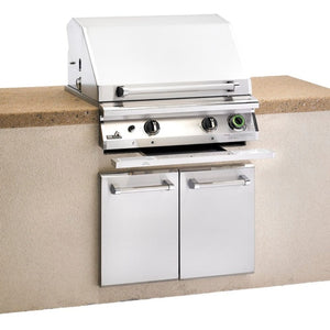 Performance Grilling Systems Legacy S27T Gas Grill on an island with the hood open on a concrete island