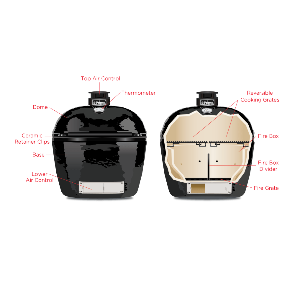 Primo Oval Ceramic Kamado Grill Components