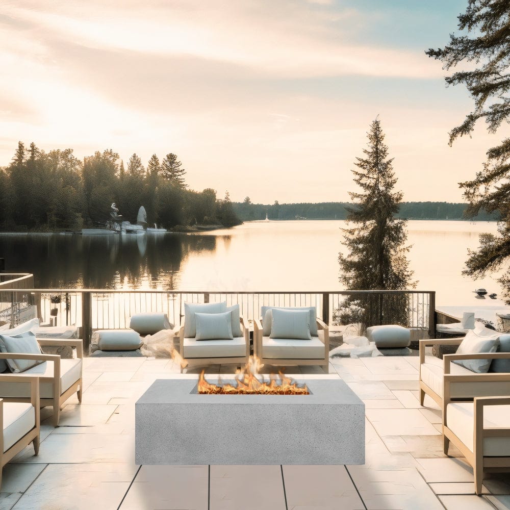 Stonelum Manhattan 04 Rectangular White Fire Pit with lake view