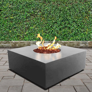 stonelum praga 1 square grey gas fire pit in a garden
