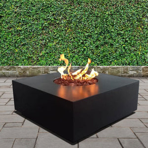 stonelum praga 1 square black gas fire pit in a garden