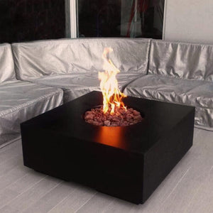 stonelum praga 1 square black gas fire pit with chairs around it