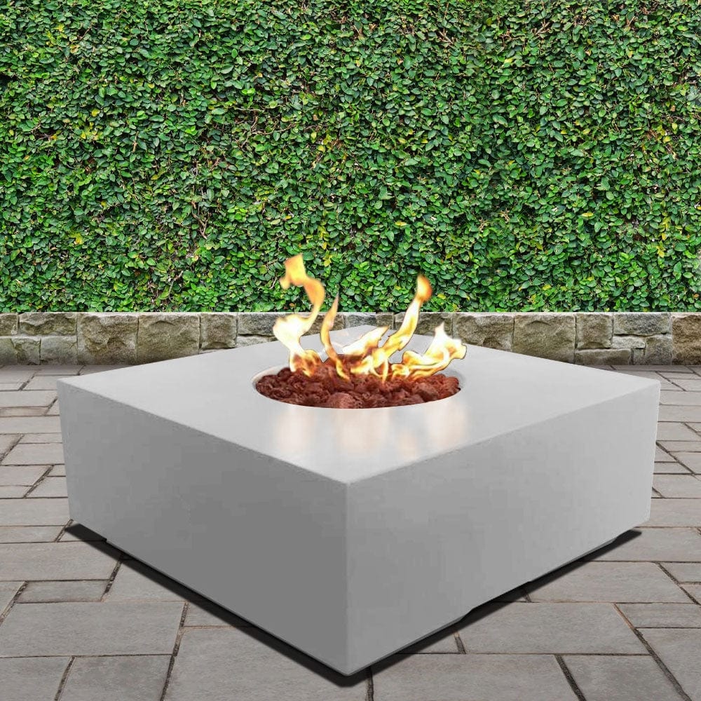 stonelum praga 1 square white gas fire pit in a garden