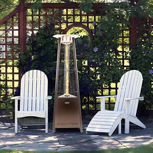 SUNHEAT 72" Tall Triangle Golden Hammered Decorative Propane Patio Heater between 2 Chairs
