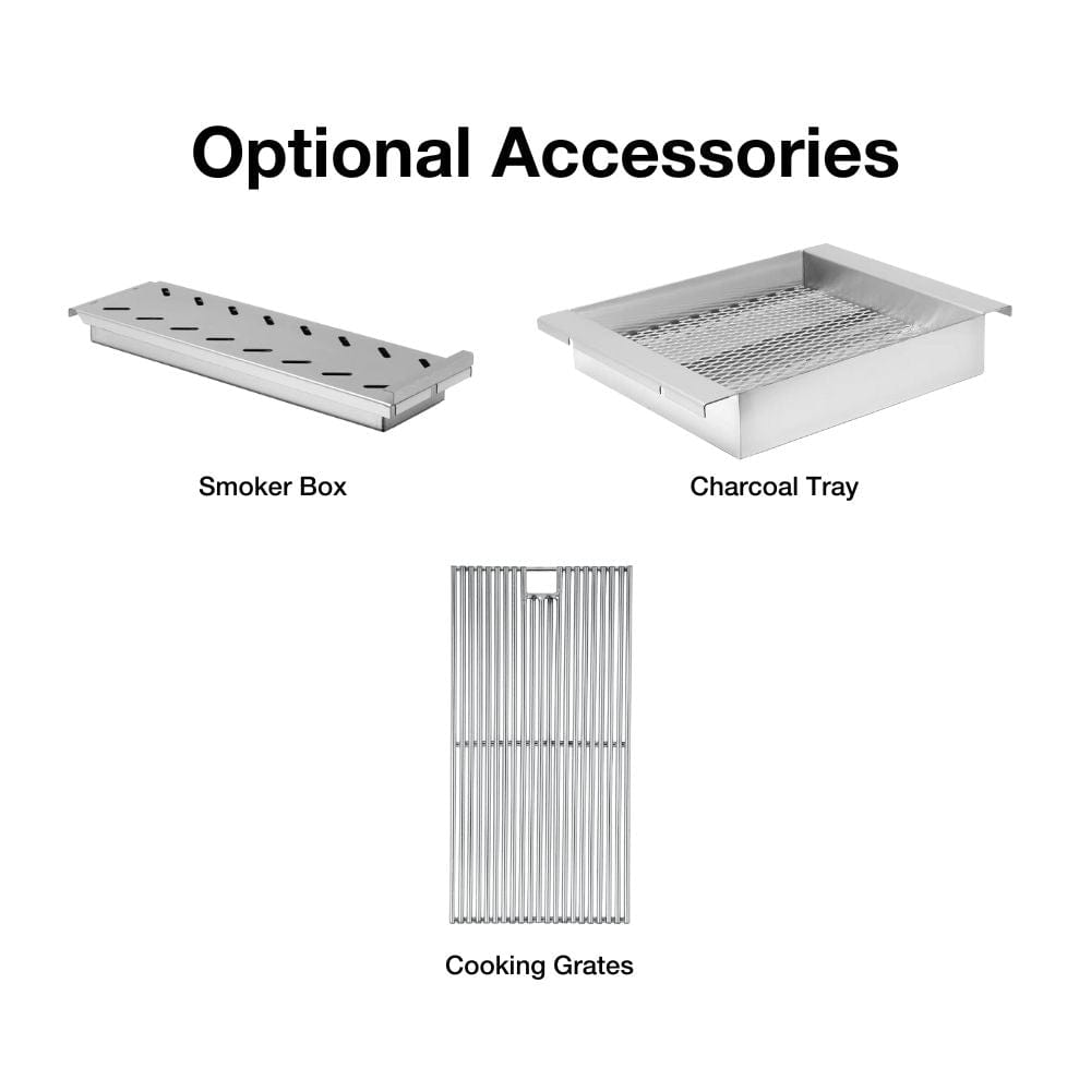 top fires diamond series optional smoker box, charcoal tray, and cooking grates