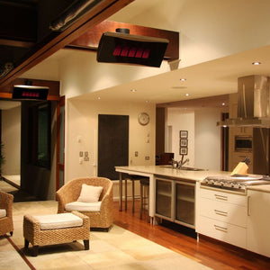 bromic platinum smart-heat gas patio heater ceiling mounted in an outdoor kitchen