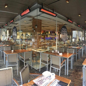 Bromic Tungsten Smart-Heat Heaters Ceiling Mounted in Restaurant