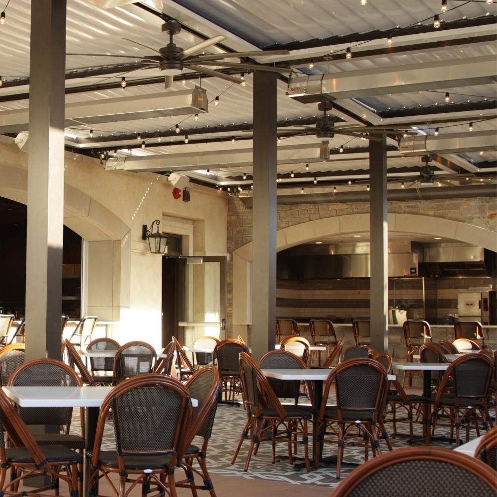 Calcana Standard Output Stainless Steel Gas Patio Heaters in Dining Area