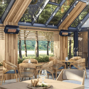 Dimplex DGR Series Wall-Mounted Outdoor Natural Gas Infrared Heaters in Outdoor Cafe
