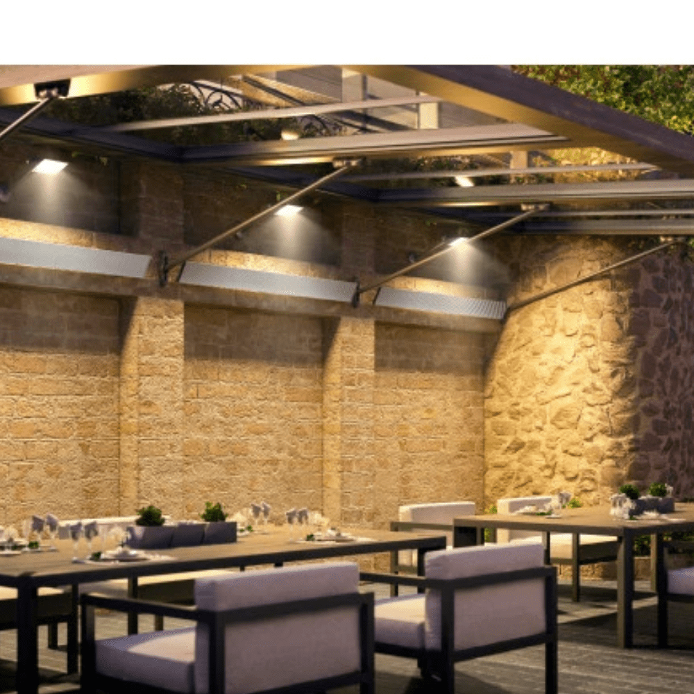 Dimplex DLW White Long Wave Infrared Electric Heater mounted on stone wall