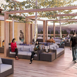 Dimplex DSH20W electric patio heaters in a modern outdoor space