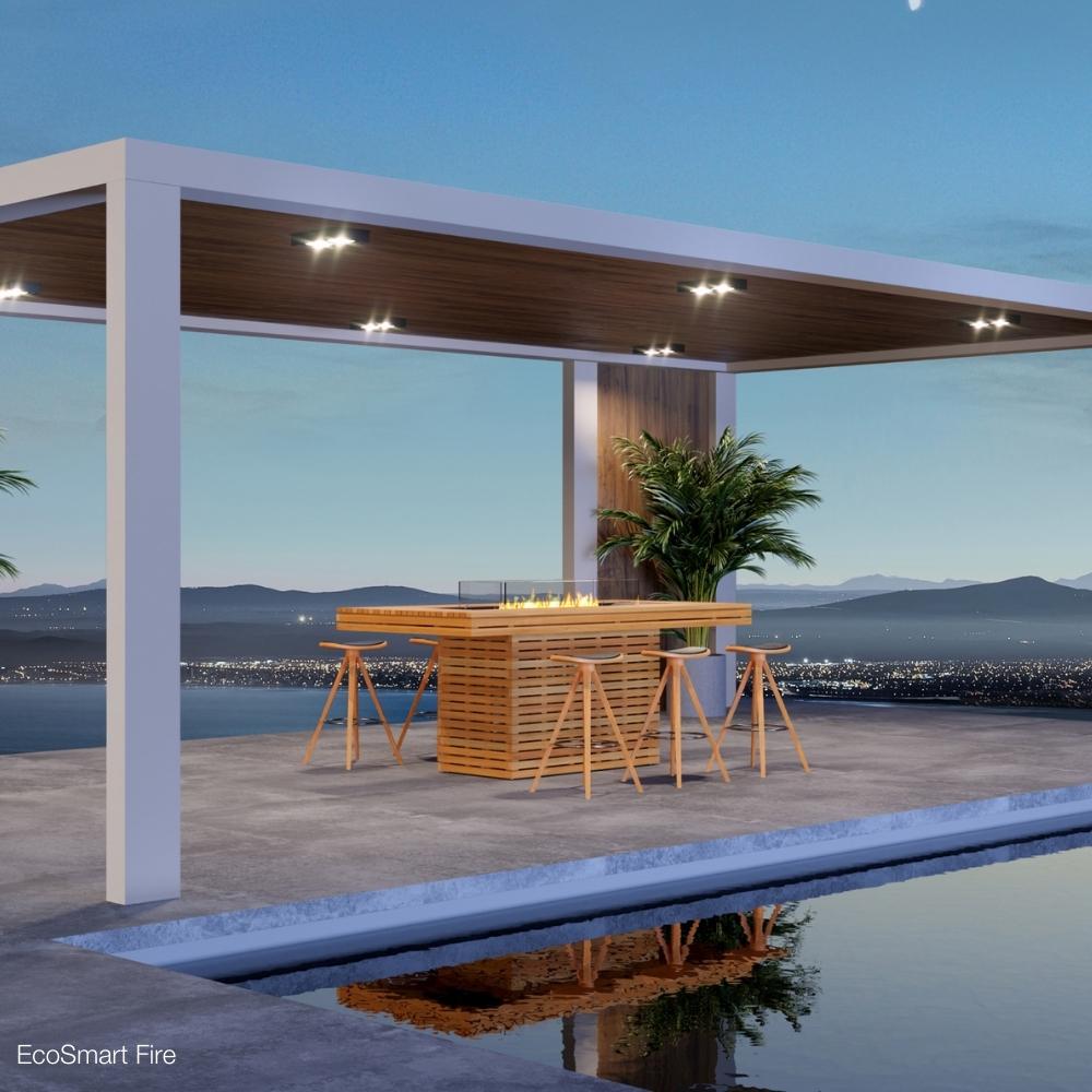 EcoSmart Fire Gin 90 Bar 52" Rectangular Fire Table by the Pool