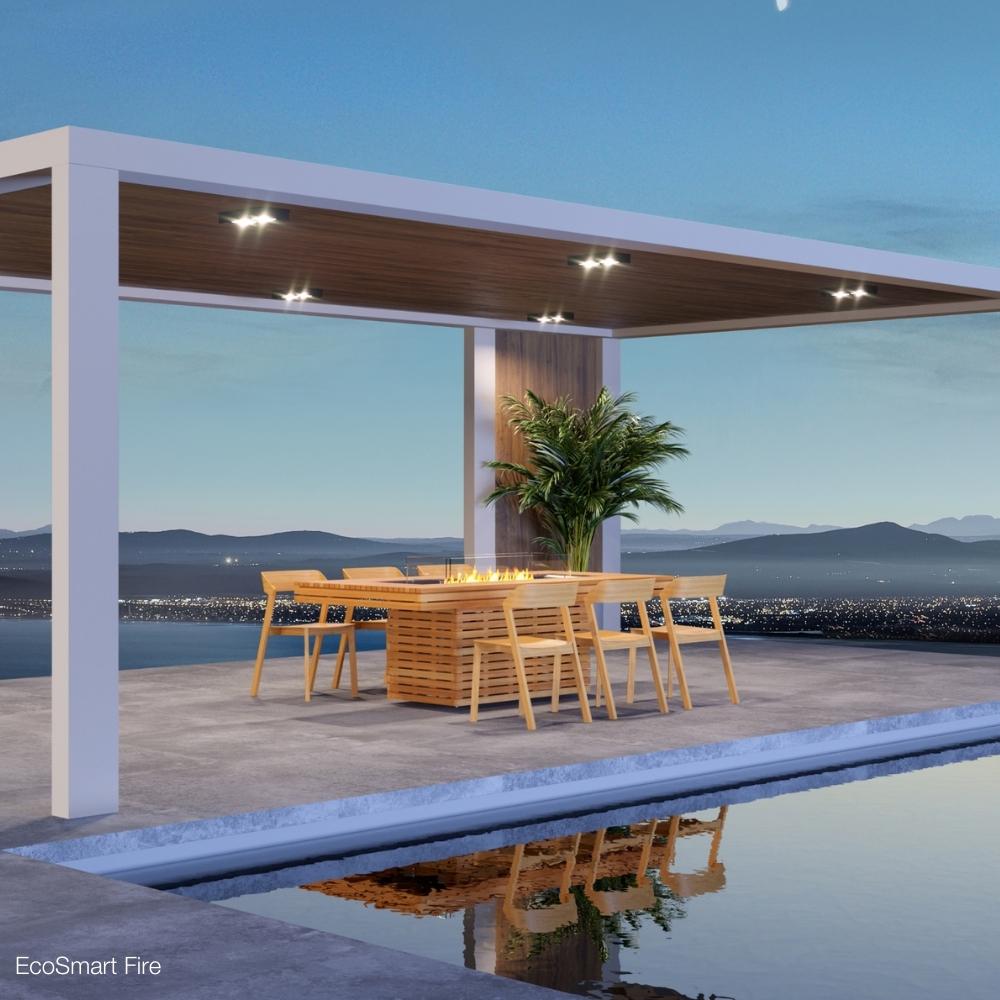EcoSmart Fire Gin 90 Dining 52" Rectangular Concrete Fire Pit Table by the Pool