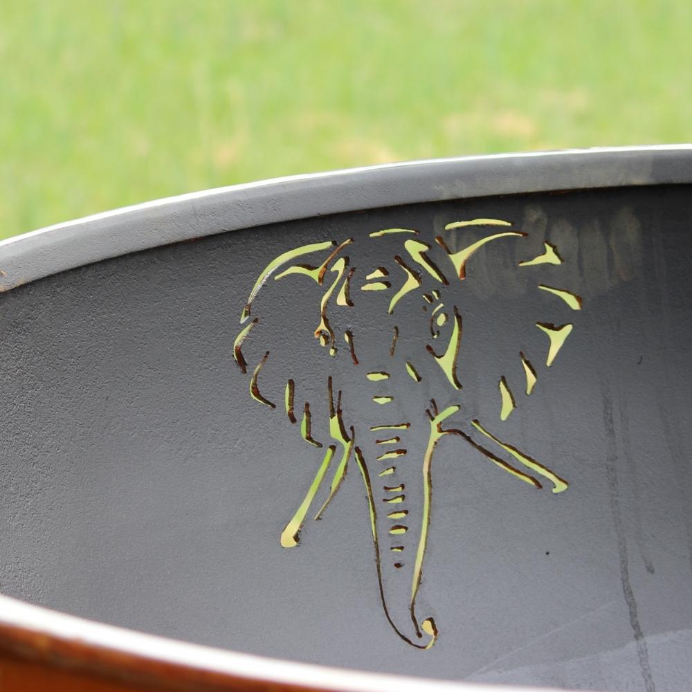 Elephant Design of Fire Pit Art Africa's Big Five - angle view