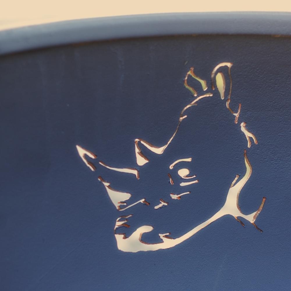 Rhino Design On The Inside Of Fire Pit Art Africa's Big Five - angle view