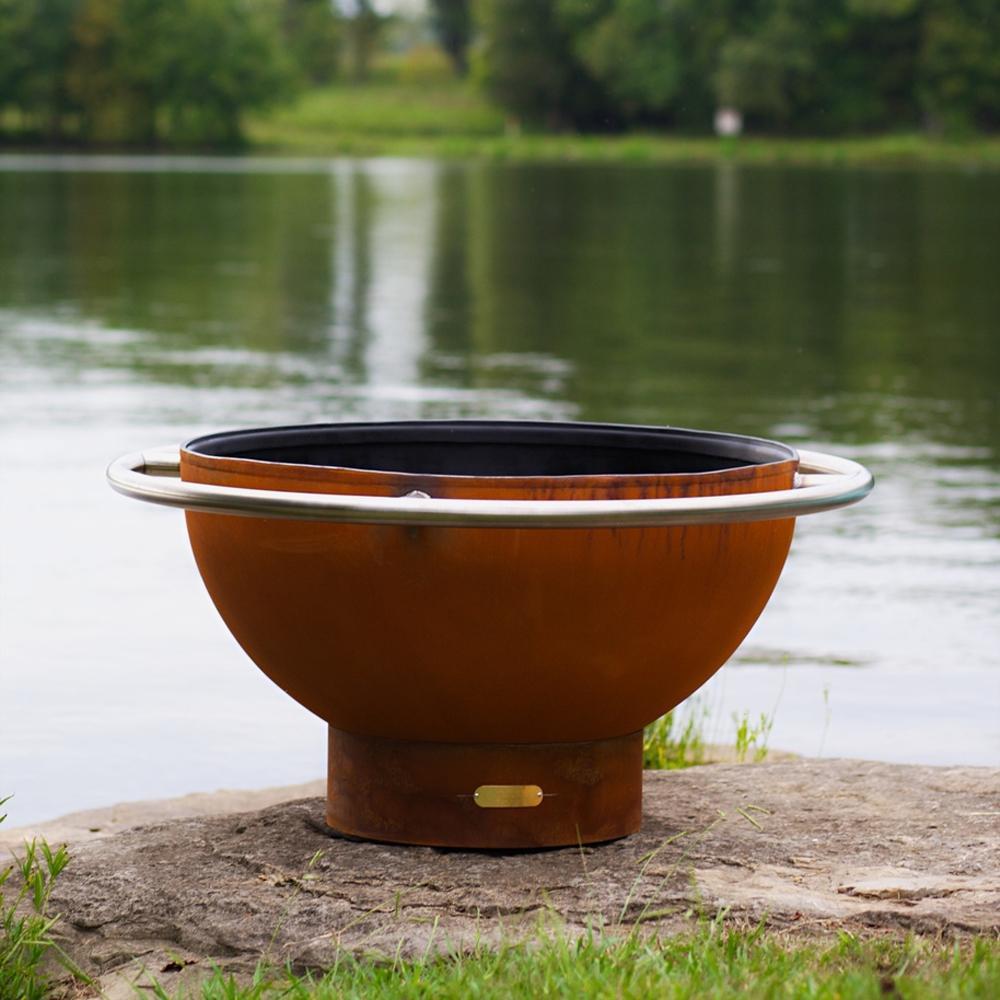 Fire Pit Art Bella Luna - 36" Handcrafted Carbon Steel Gas Fire Pit - side view