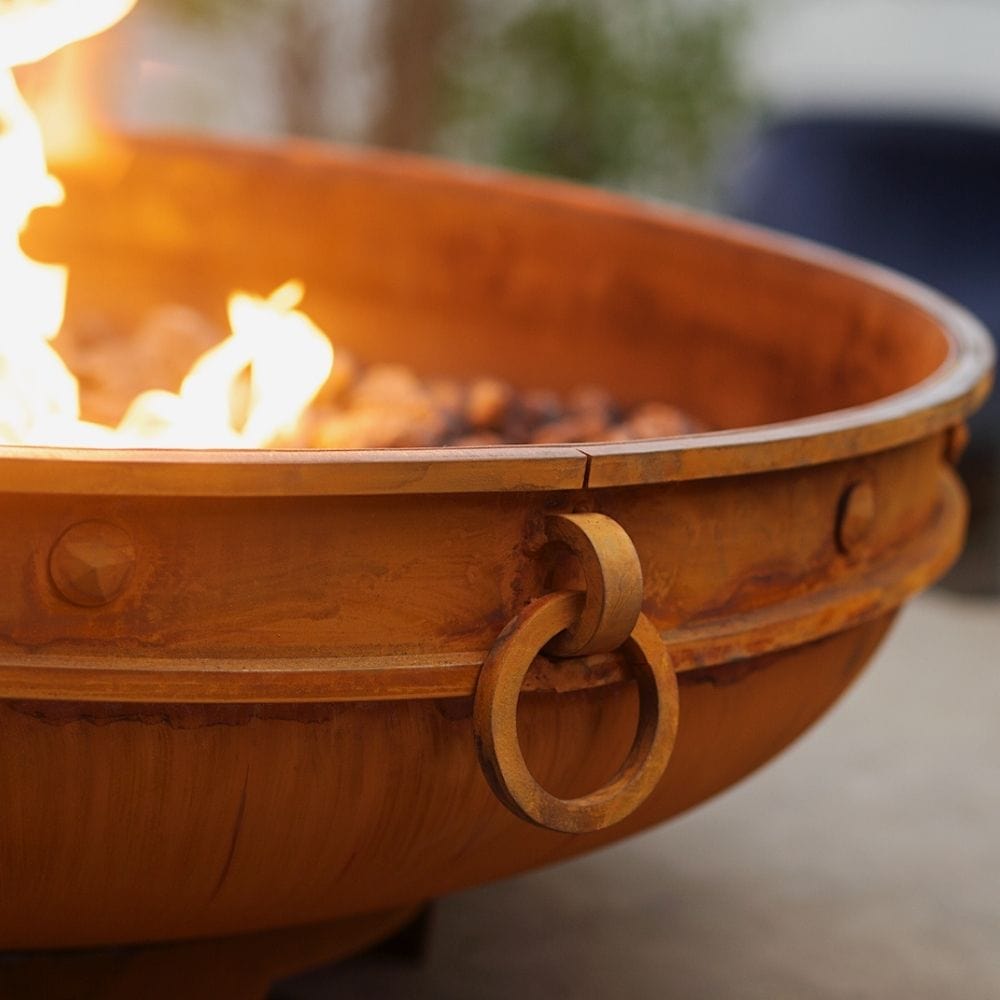 Fire Pit Art Emperor 37-Inch Handcrafted Carbon Steel Gas Fire Pit Side Detail