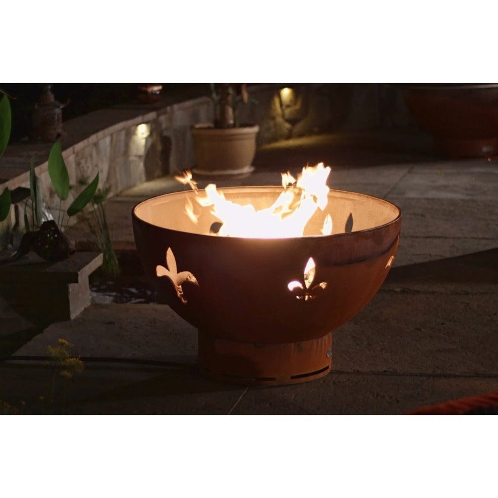 Fire Pit Art Fleur De Lis - 36" Handcrafted Carbon Steel Gas Fire Pit - lifestyle view
