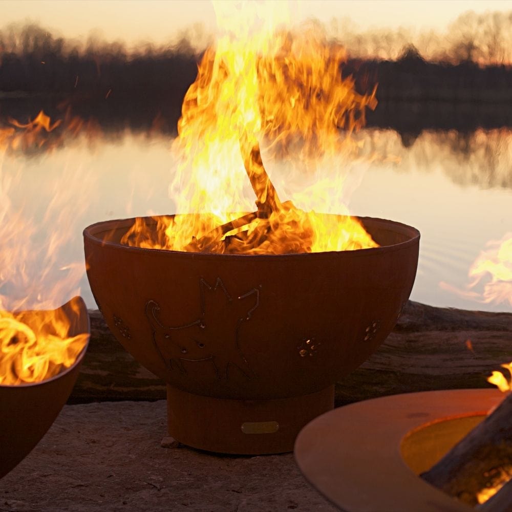 Fire Pit Art Funky Dog 36-Inch Handcrafted Carbon Steel Fire Pit (FDOG) with Wood and Flames