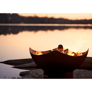 Fire Pit Art Manta Ray - 36" Handcrafted Carbon Steel Fire Pit (MR) Close-Up Shot Beside A Lake