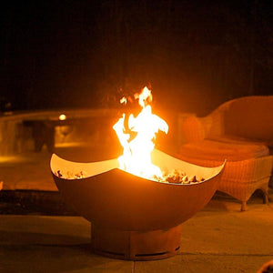 Fire Pit Art Manta Ray - 36" Handcrafted Carbon Steel Gas Fire Pit At Night