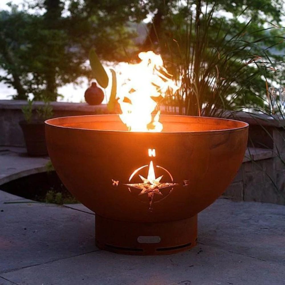 Fire Pit Art Navigator 36-Inch Handcrafted Carbon Steel Gas Fire Pit in Outdoor Patio
