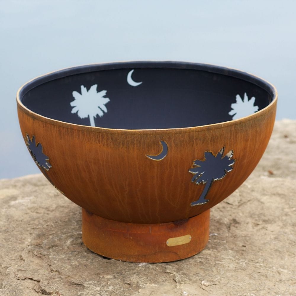 Fire Pit Art Tropical Moon 36-Inch Handcrafted Carbon Steel Gas Fire Pit Outdoors - detail view