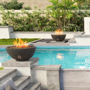 Firegear Sanctuary 30" Round Concrete Gas Fire Bowl in Poolside Patio