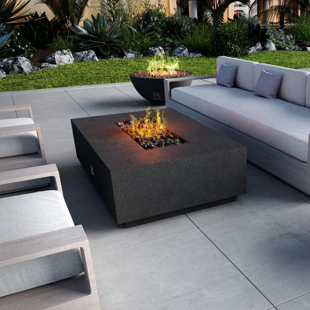 Firegear Sanctuary 56" Rectangular Concrete Gas Fire Pit Table in Outdoor Patio - installation view