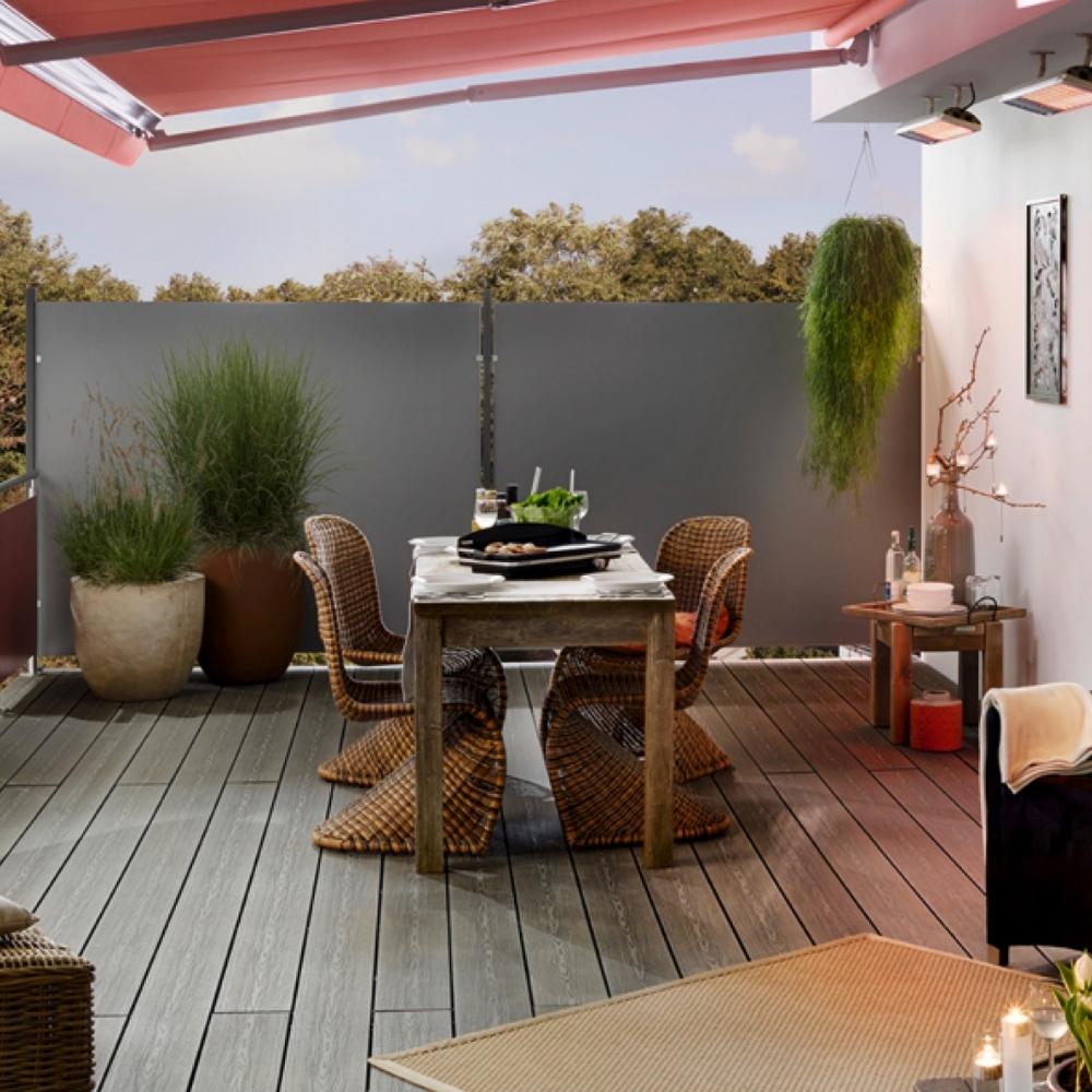 Heatscope Spot Black Electric Heaters Ceiling Mounted in Outdoor Dining Area