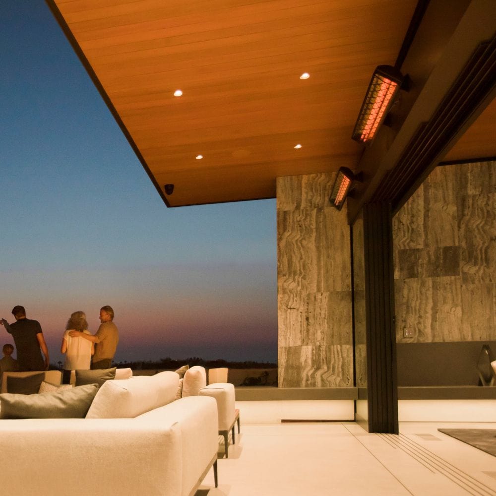 infratech cd electric patio heater wall mounted in terrace - angle view