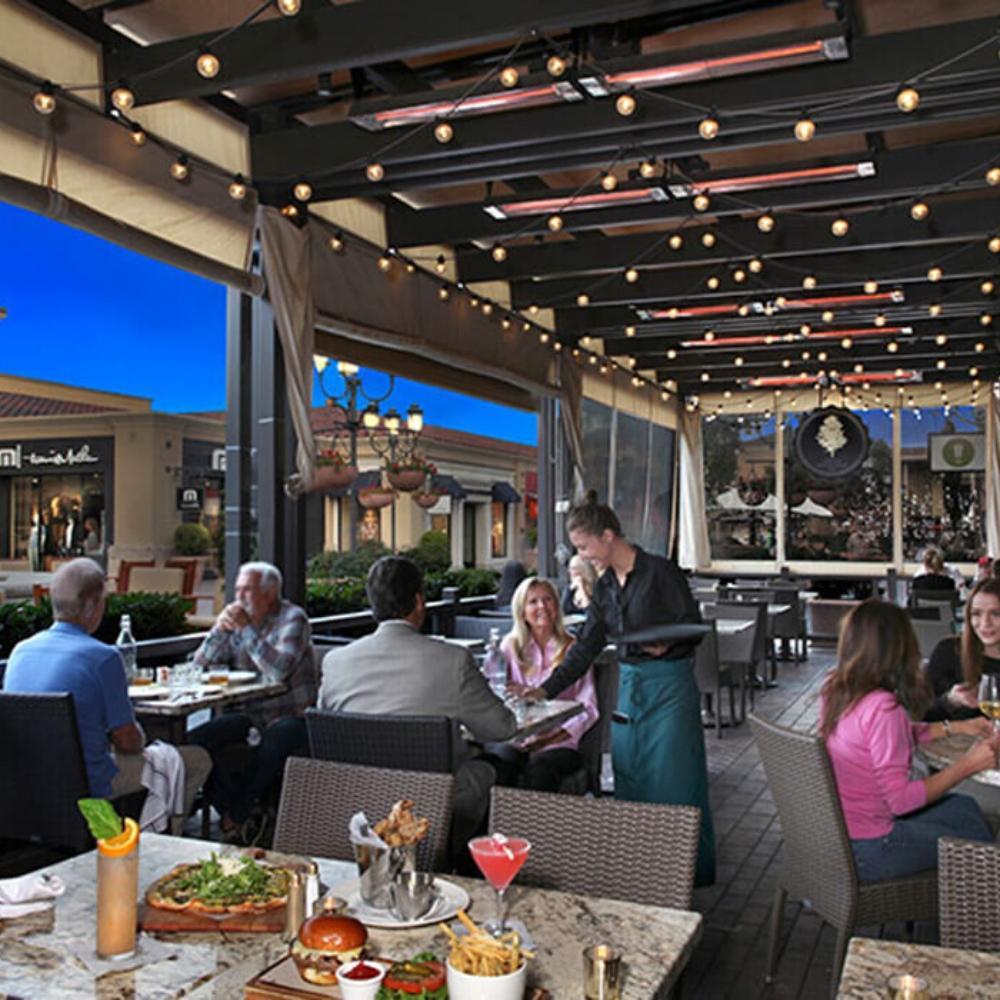 Infratech SL Series 42" Single Element Infrared Electric Heaters in Restaurant Dining Area